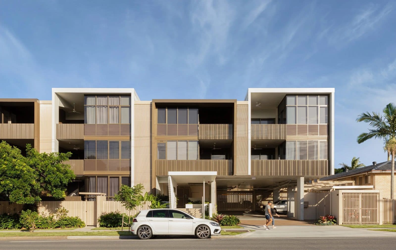 Verde Apartments Bulimba — street view of contemporary three-level facade